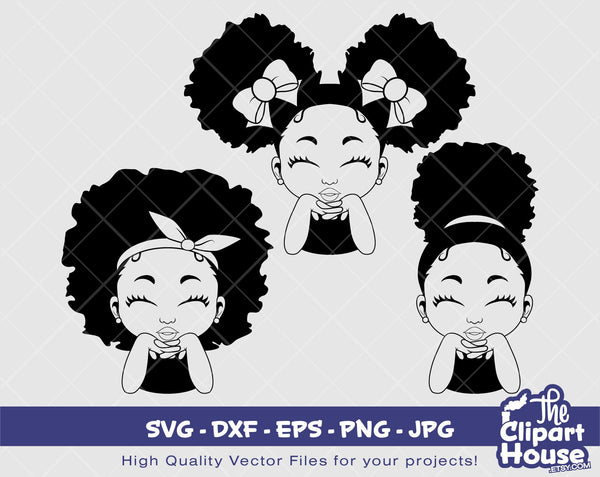 Smiling Girl Silhouette | Digital SVG - DXF - EPS - png - Jpg | Instant Download | african american svg, black kid svg, afro child