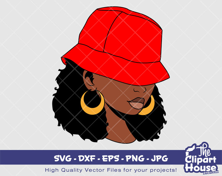 African American Bucket Hat Woman | Digital SVG - DXF - EPS - png - Jpg | Instant Download | smirk svg,african american svg,black woman - The Clipart House