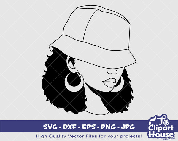 African American Bucket Hat Woman Silhouette | Digital SVG - DXF - EPS - png - Jpg | Instant Download | smirk svg,african american svg,woman