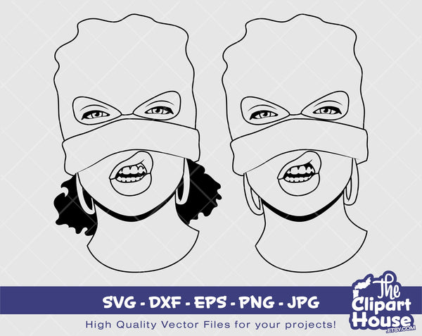 African American Balaclava Woman Silhouette | Digital SVG - DXF - EPS - png - Jpg | Instant Download | smirk svg,african svg,black woman