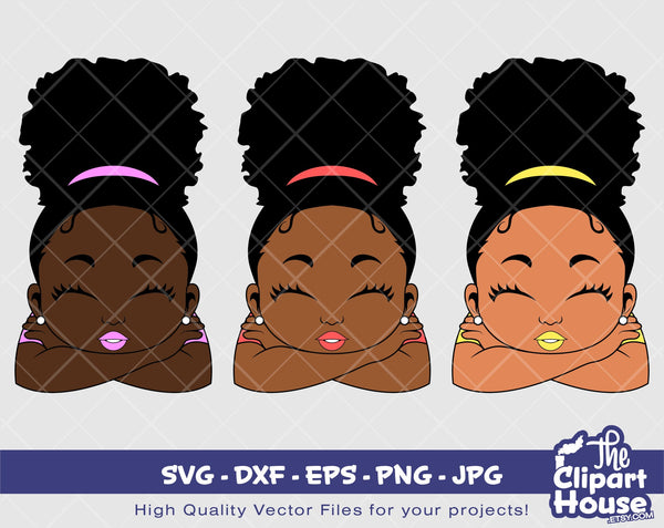 Smiling Girl Afro Puff Lean | Digital SVG - DXF - EPS - png - Jpg | Instant Download | african american svg, black kid svg, afro child