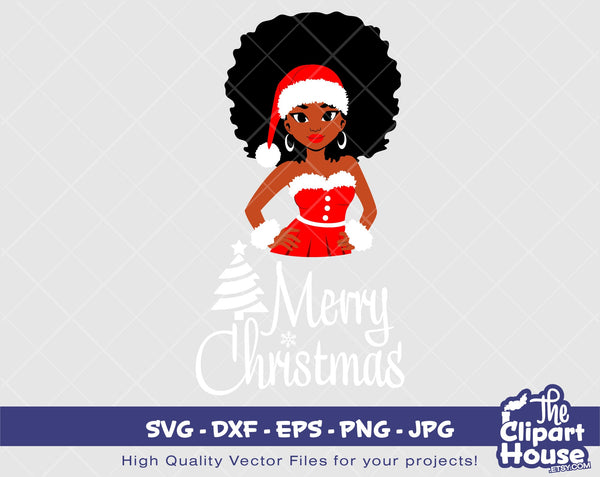 Merry Christmas Natural Hair Woman 2 | Digital SVG - DXF - EPS - png - Jpg | Instant Download | christmas svg,family svg,santa svg,elf svg