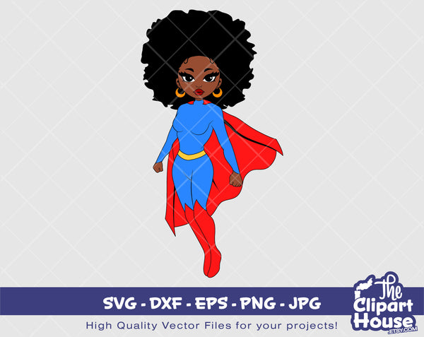 Black Superhero Woman | Digital SVG - DXF - EPS - png - Jpg | Instant Download | african american svg, black woman svg, hero, superwoman svg