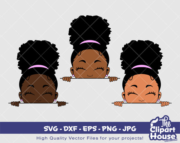 Happy Girl Afro Puff Peeking | Digital SVG - DXF - EPS - png - Jpg | Instant Download | african american svg, black kid svg, afro child