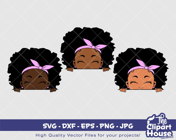 Happy Girl Afro Peeking | Digital SVG - DXF - EPS - png - Jpg | Instant Download | african american svg, black kid svg, afro child