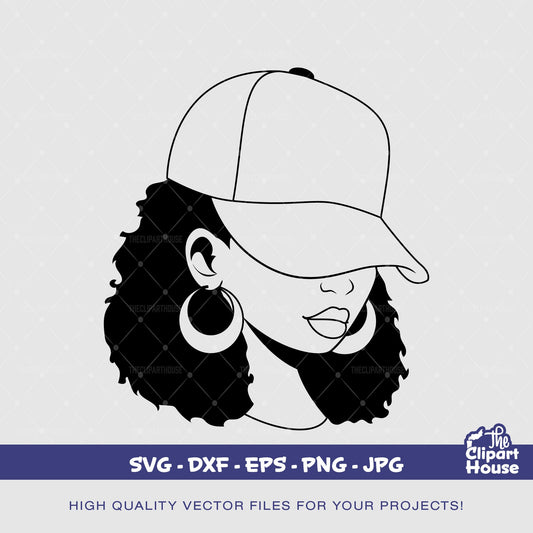 African American Hat Low Woman Silhouette, smirk svg,african american svg,black woman svg