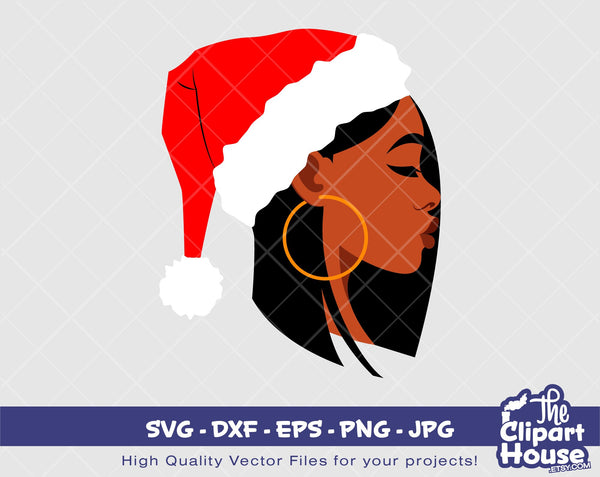 Christmas Black Woman Side View 2 | Digital SVG - DXF - EPS - png - Jpg | Instant Download | christmas svg,family svg,santa svg,elf svg