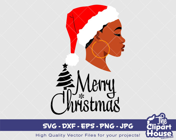 Christmas Black Woman Side View Text | Digital SVG - DXF - EPS - png - Jpg | Instant Download | christmas svg, family svg,santa claus svg