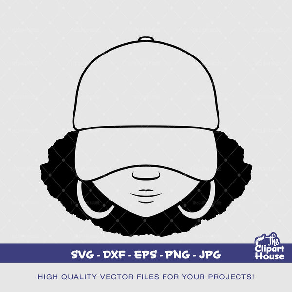 Afro Smile Cap Silhouette | Digital SVG - DXF - EPS - png - Jpg | Instant Download | smirk svg,african american svg,black woman,afro lady