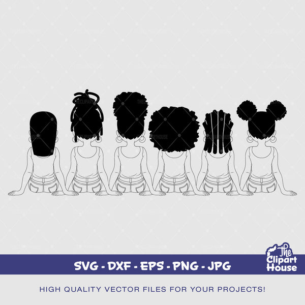 Friendship Girls 6 Silhouette | Digital SVG - DXF - EPS - png - Jpg | Instant Download | african,black woman, friendship goals, best friends