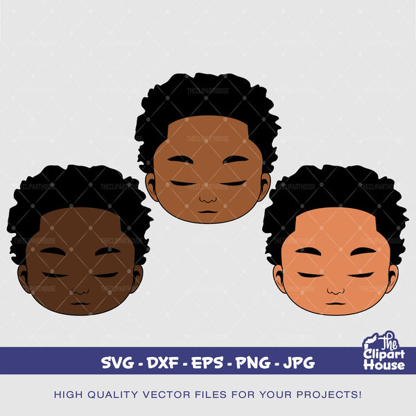 Eyes Closed Afro Boy | Digital SVG - DXF - EPS - png - Jpg | Instant Download | african american svg, black kid svg, afro child svg