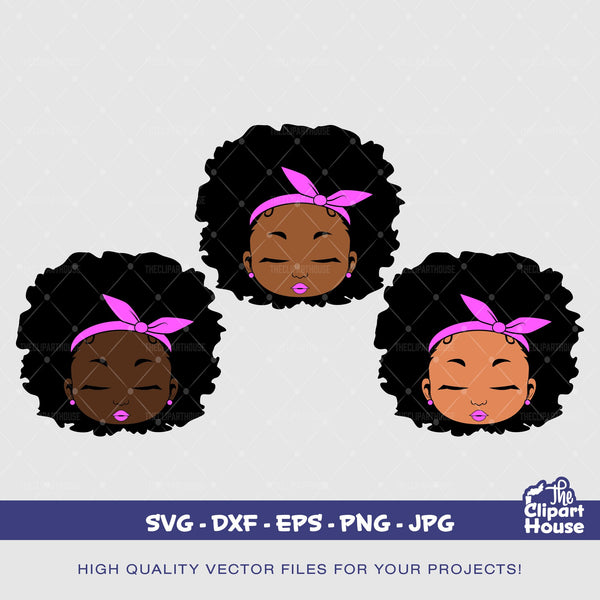 Eyes Closed Afro Girl | Digital SVG - DXF - EPS - png - Jpg | Instant Download | african american svg, black kid svg, afro child svg