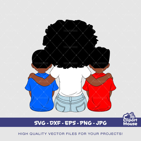 Mother and Kids 3 | Digital SVG - DXF - EPS - png - Jpg | Instant Download | african svg,black woman, mother goals, parent