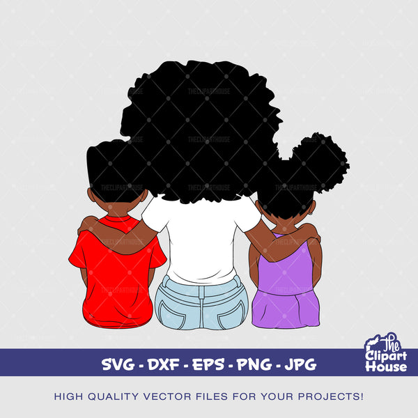 Mother and Kids | Digital SVG - DXF - EPS - png - Jpg | Instant Download | african svg,black woman, mother goals, parent