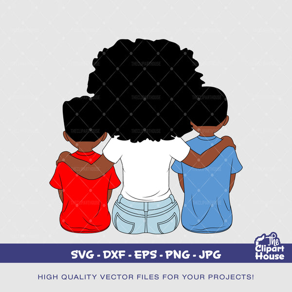 Mother and Kids 2 | Digital SVG - DXF - EPS - png - Jpg | Instant Download | african svg,black woman, friendship goals, best friends