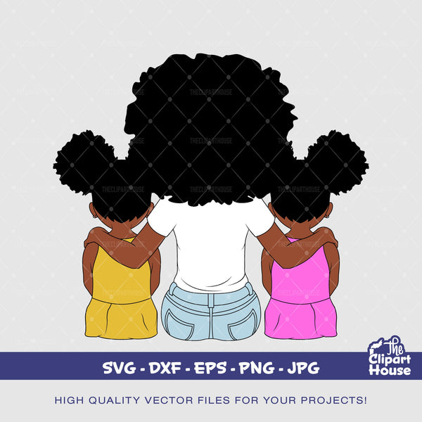 Mother and Kids 4 | Digital SVG - DXF - EPS - png - Jpg | Instant Download | african svg,black woman, mother goals, parent