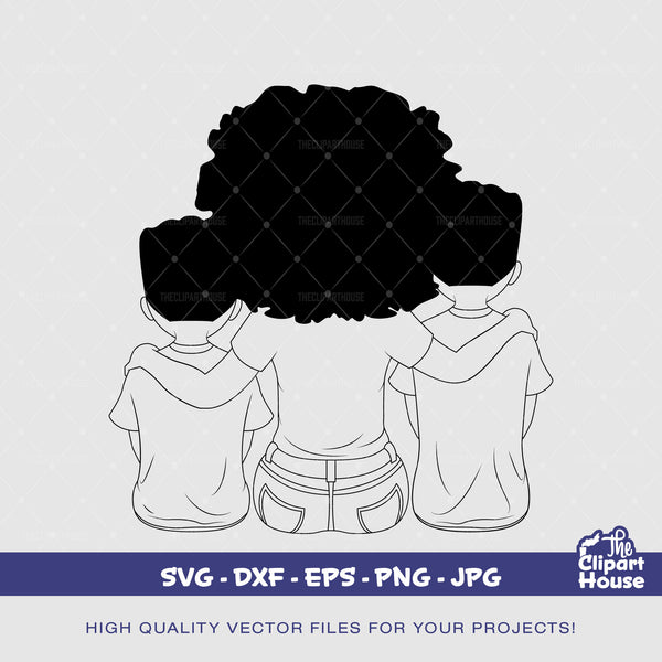 Mother and Kid Boys Silhouette | Digital SVG - DXF - EPS - png - Jpg | Instant Download | african svg,black woman, mother goals, parent