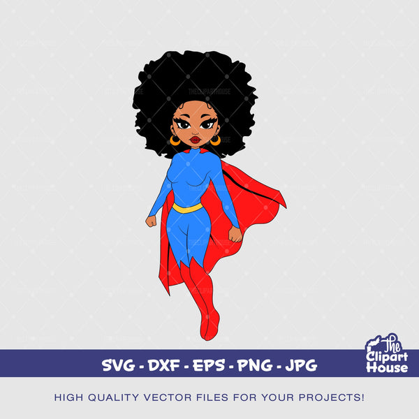 Black Superhero Woman 2 | Digital SVG - DXF - EPS - png - Jpg | Instant Download | african american svg, black woman svg, superwoman svg - The Clipart House