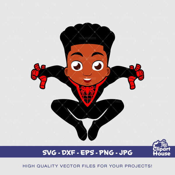 Miles Morales, spiderman svg, black kid svg, afro kid, happy kid, superhero svg