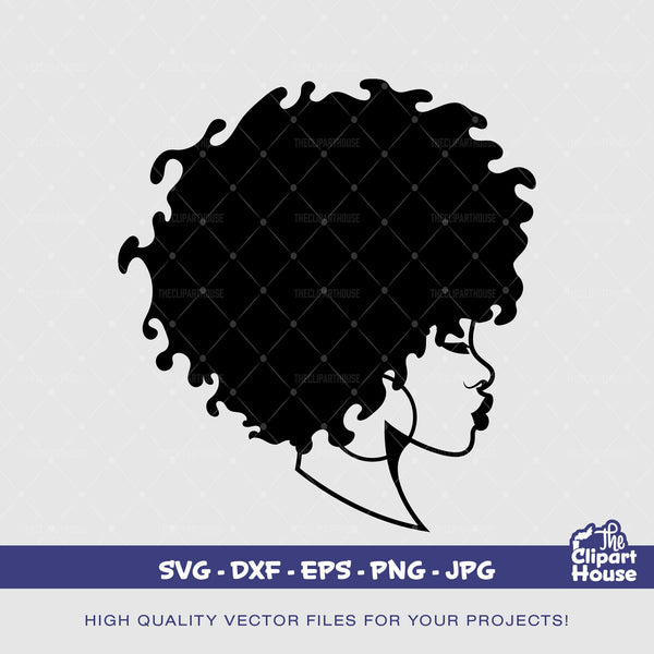 Afro Woman Side View Silhouette, african american svg, black woman svg, afro lady svg