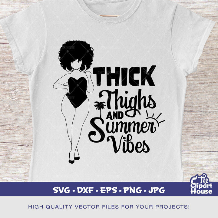 Thick Thighs And Summer Vibes Silhouette, summer vibes png, summer png, summer sublimation, hello summer, thick thighs svg, afro woman svg - The Clipart House