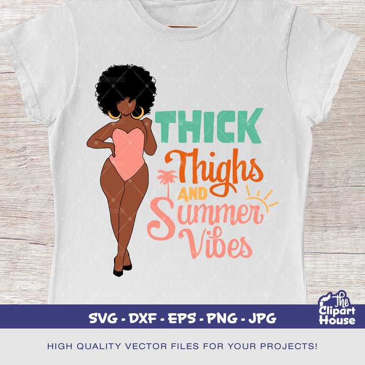 Thick Thighs And Summer Vibes 2, summer vibes png, summer png, summer sublimation, hello summer, thick thighs svg, afro woman svg - The Clipart House