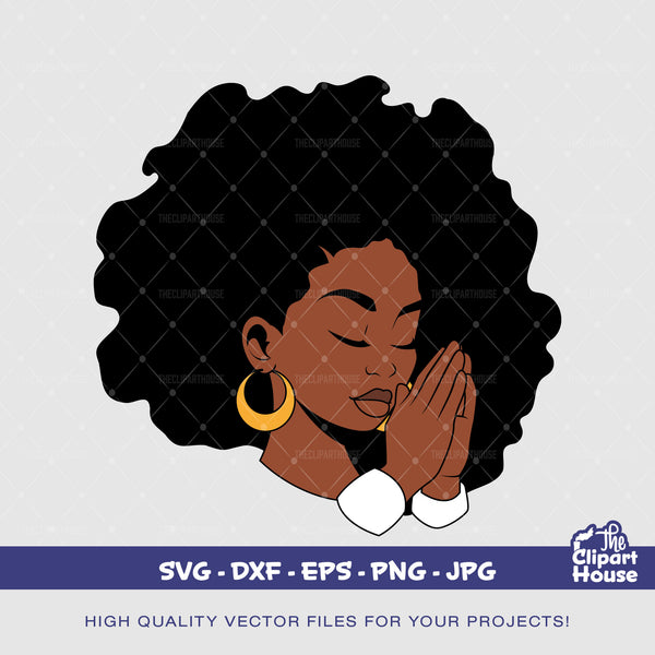 Praying Hands Afro Black Woman, african american svg, black woman svg, afro svg,faith svg, religion svg, angel woman svg