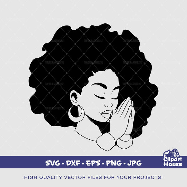 Praying Hands Afro Black Woman Silhouette, african american svg, black woman svg, afro svg,faith svg, religion svg, angel woman svg