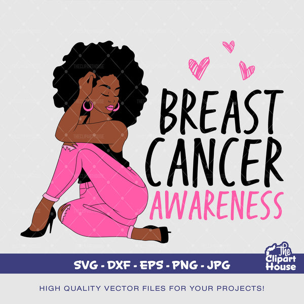 Breast Cancer Black Woman, cancer research svg, cancer ribbon svg, cancer awareness svg, black woman svg, afro woman svg