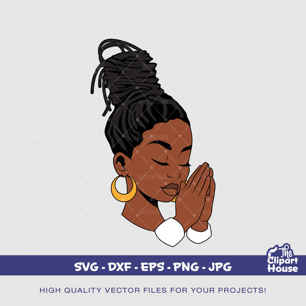 Praying Hands Black Locs Woman, african american svg, black woman svg, afro svg,faith svg, religion svg, angel woman svg