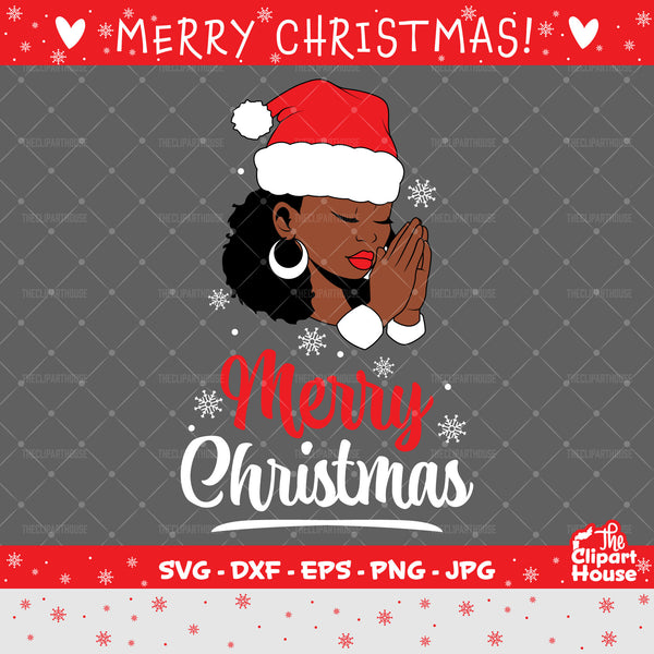 Merry Christmas Black Woman Praying Hands, christmas svg, family svg, santa claus svg, festive svg, christmas decorations