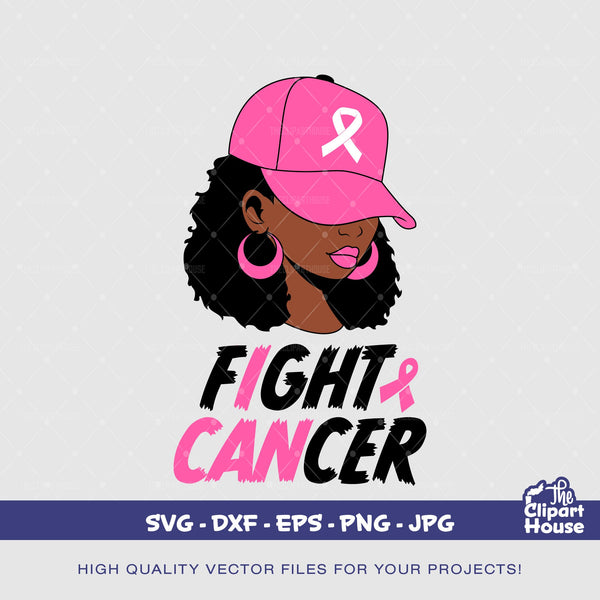 I Can Fight Breast Cancer Black Woman, cancer research svg, cancer ribbon svg, cancer awareness svg, black woman svg, afro woman svg