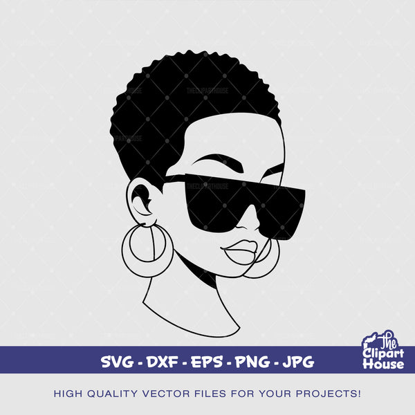 African American Sunglasses Mini Afro Woman Silhouette, african american svg, black woman svg, black girl svg, melanin svg, afro girl svg