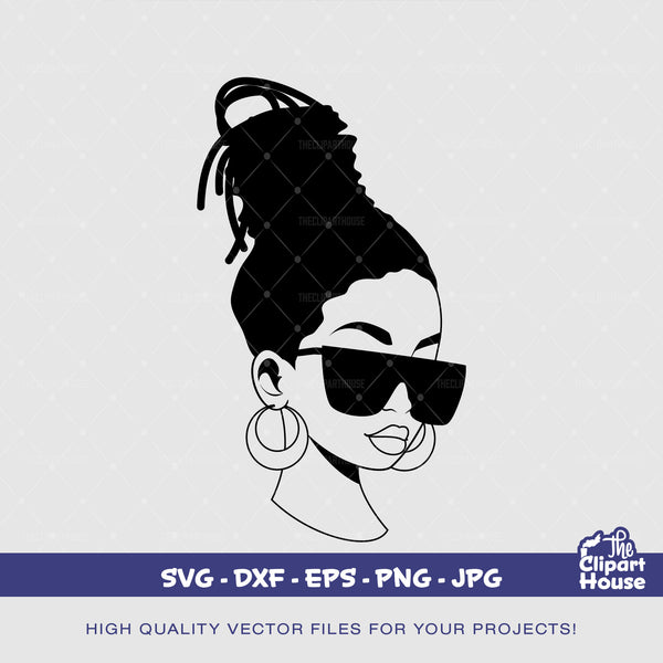 African American Sunglasses Locs Woman Silhouette, african american svg, black woman svg, black girl svg, melanin svg, afro girl svg