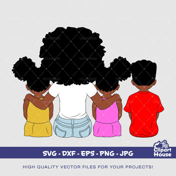 Mother and Kids 5, african svg,black woman, mother goals, black girl magic svg, mother and kids svg, melanin svg