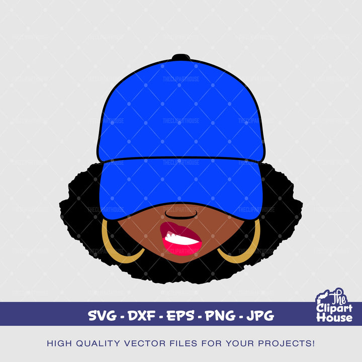 Afro Smirk Blue Cap, smirk svg,  african american svg, black woman svg, black girl svg, melanin svg, afro girl svg - The Clipart House