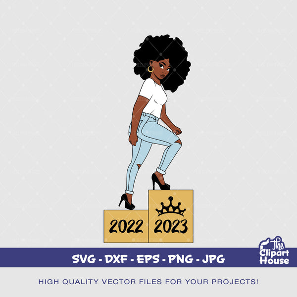 New Year Stepping, african american svg, black woman svg, black girl svg, melanin svg, afro girl svg, new year new me, happy new year svg - The Clipart House