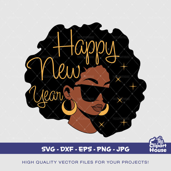 Afro Woman New Year, african american svg, black woman svg, black girl svg, melanin svg, afro girl svg, new year new me, happy new year svg - The Clipart House