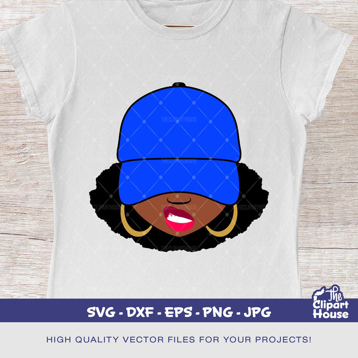 Afro Smirk Blue Cap, smirk svg,  african american svg, black woman svg, black girl svg, melanin svg, afro girl svg - The Clipart House