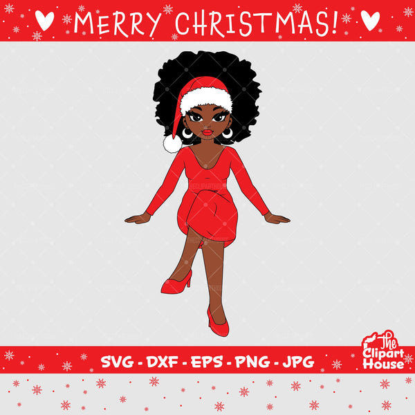 Christmas Afro Woman Sitting, christmas svg, family svg, santa claus svg, festive svg, christmas decorations