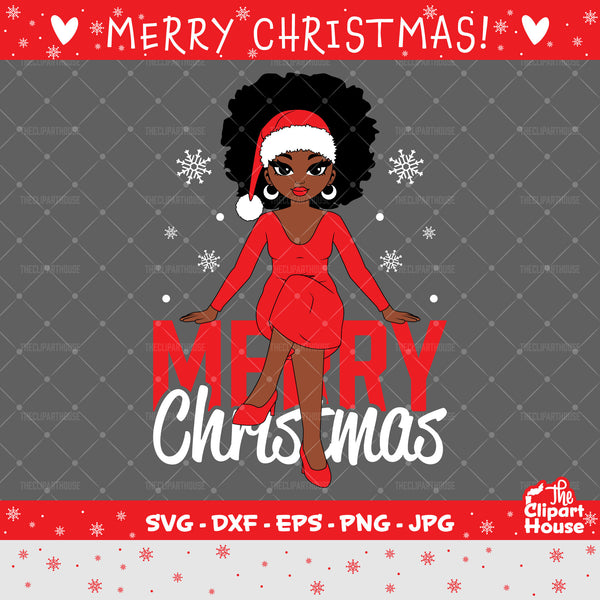 Merry Christmas Afro Woman Sitting, christmas svg, family svg, santa claus svg, festive svg, christmas decorations