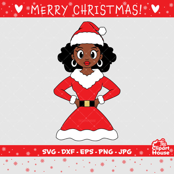 Christmas Cartoony Afro Woman, christmas svg, family svg, santa claus svg, festive svg, christmas decorations