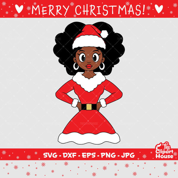 Christmas Cartoony Afro Woman 2, christmas svg, family svg, santa claus svg, festive svg, christmas decorations