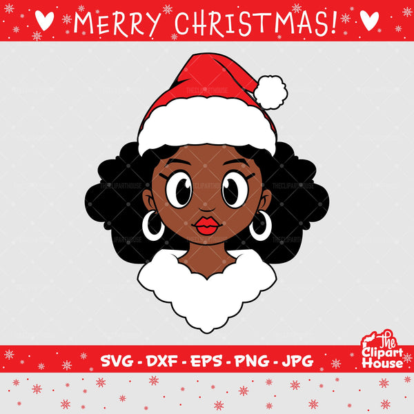 Christmas Cartoony Afro Woman Face, christmas svg, family svg, santa claus svg, festive svg, christmas decorations