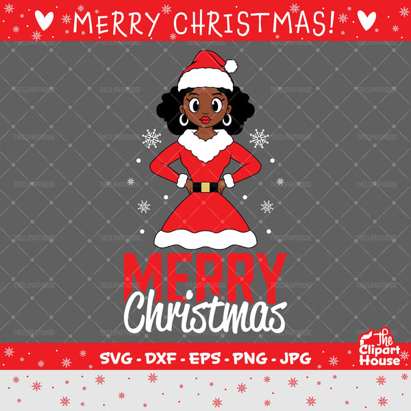 Merry Christmas Cartoony Afro Woman, christmas svg, family svg, santa claus svg, festive svg, christmas decorations