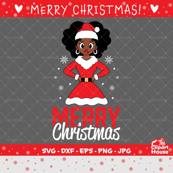 Merry Christmas Cartoony Afro Woman 2, christmas svg, family svg, santa claus svg, festive svg, christmas decorations