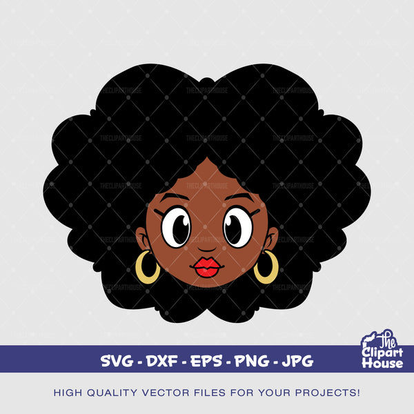 Cartoony Afro Woman Face, smirk svg, african american svg, black woman svg,