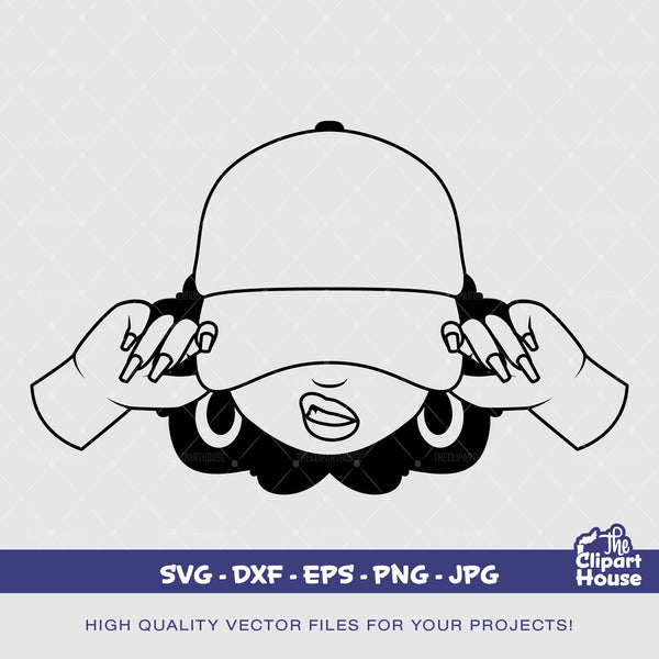 Cartoony Afro Woman Smirk Cap Silhouette, smirk svg, african american svg, black woman svg, afro girl svg, black girl magic svg