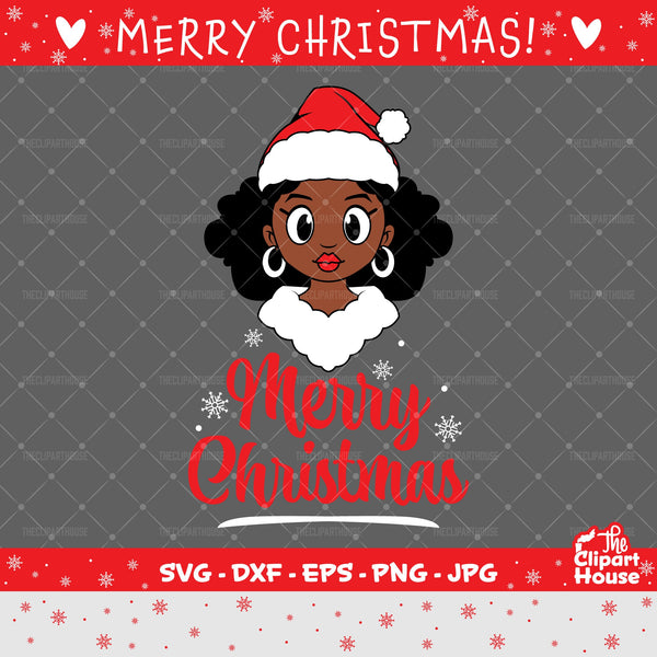 Merry Christmas Cartoony Afro Woman Face, christmas svg, family svg, santa claus svg, festive svg, christmas decorations