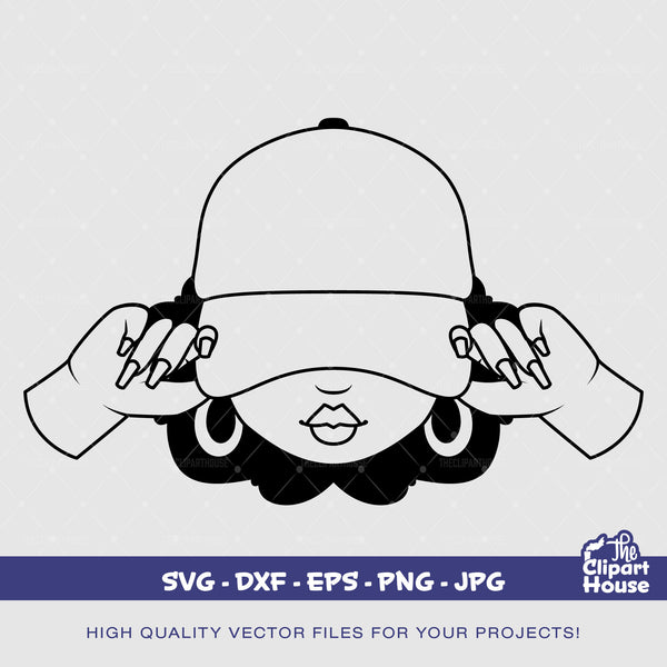 Cartoony Afro Woman Smile Cap Silhouette, smirk svg, african american svg, black woman svg, afro girl svg, black girl magic svg